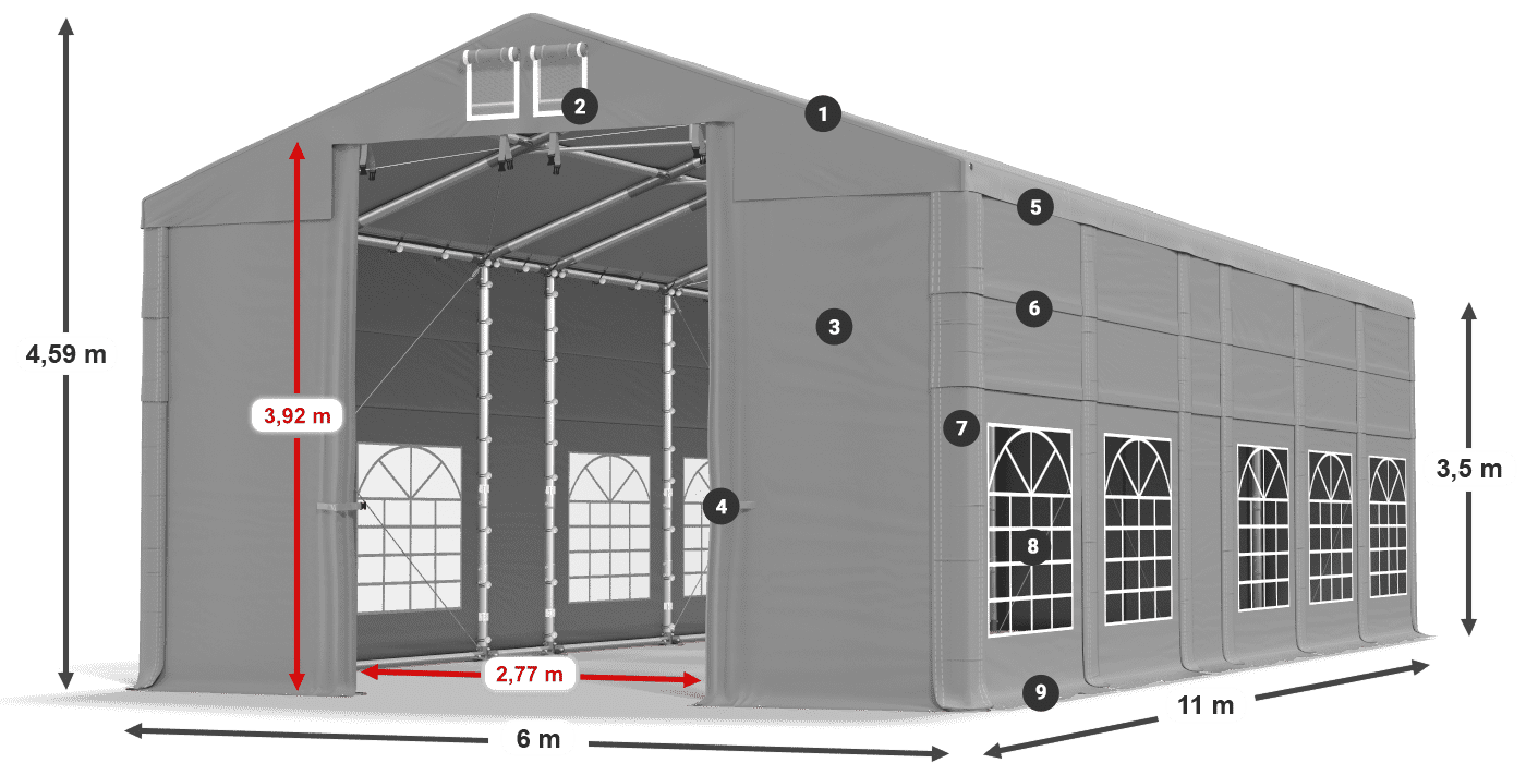 Dach: FR 620 PVC Ściany: SD 500 PVC 3.5m legenda
