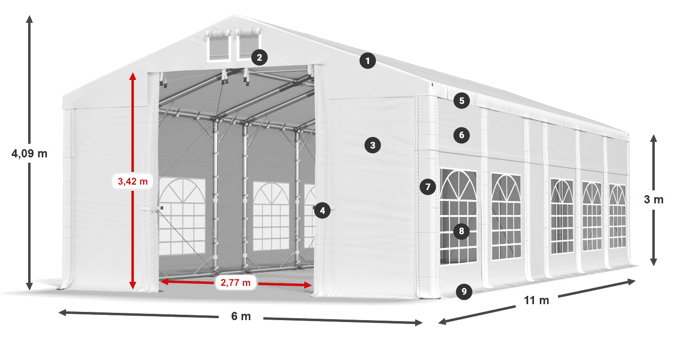 Dach: MS 580 PVC Ściany: FR 620 PVC 3m legenda