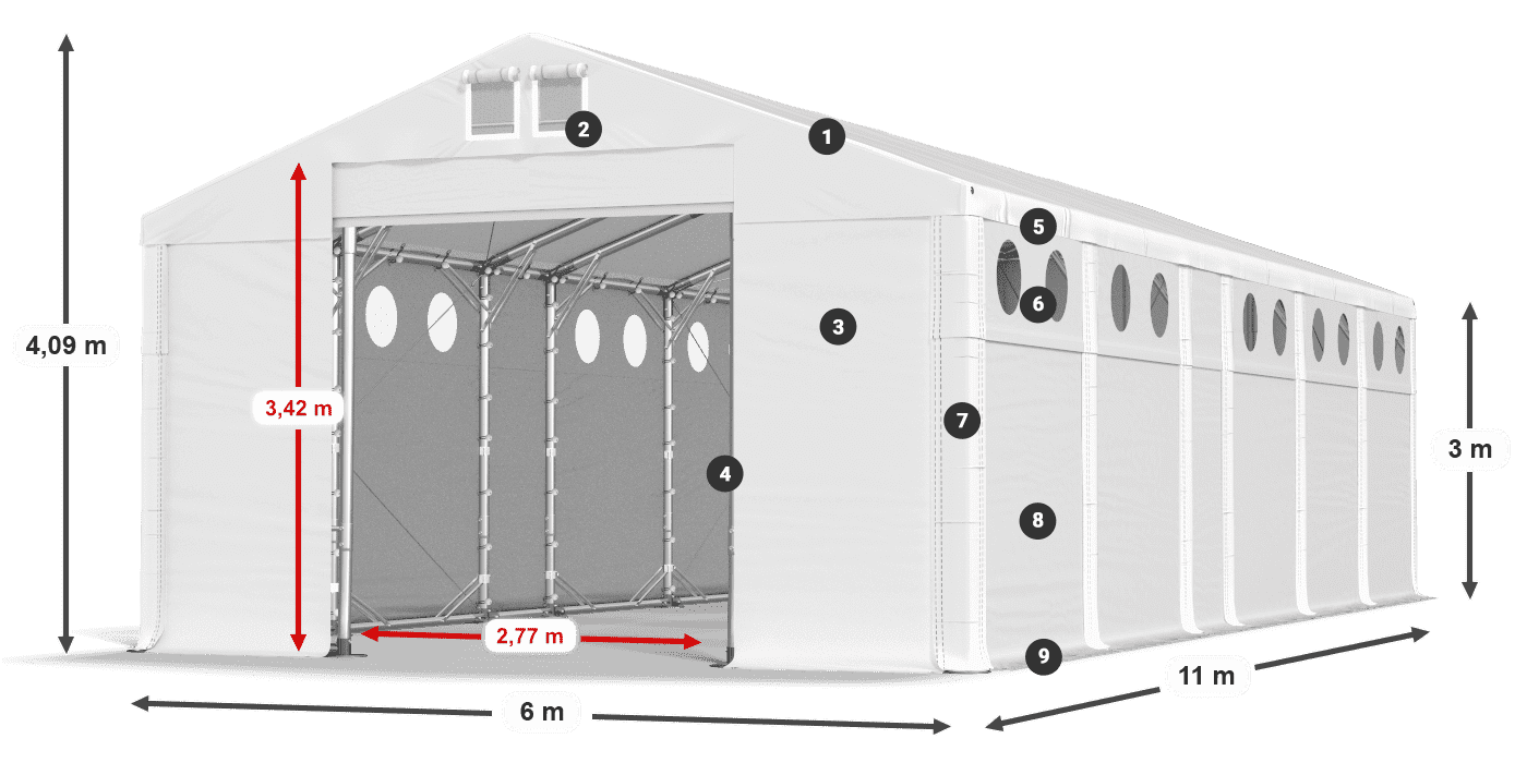 Dach: MS 580 PVC Ściany: FR O 620 PVC 3m legenda