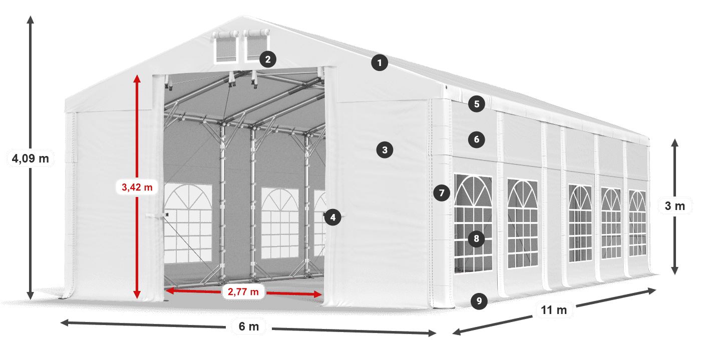 Dach: MS 580 PVC Ściany: FR 620 PVC 3m legenda