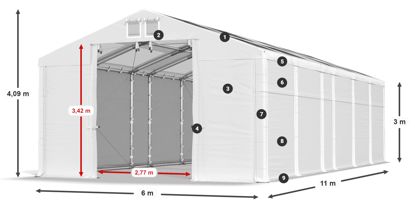 Dach: MS T 580 PVC Ściany: FR 620 PVC 3m legenda