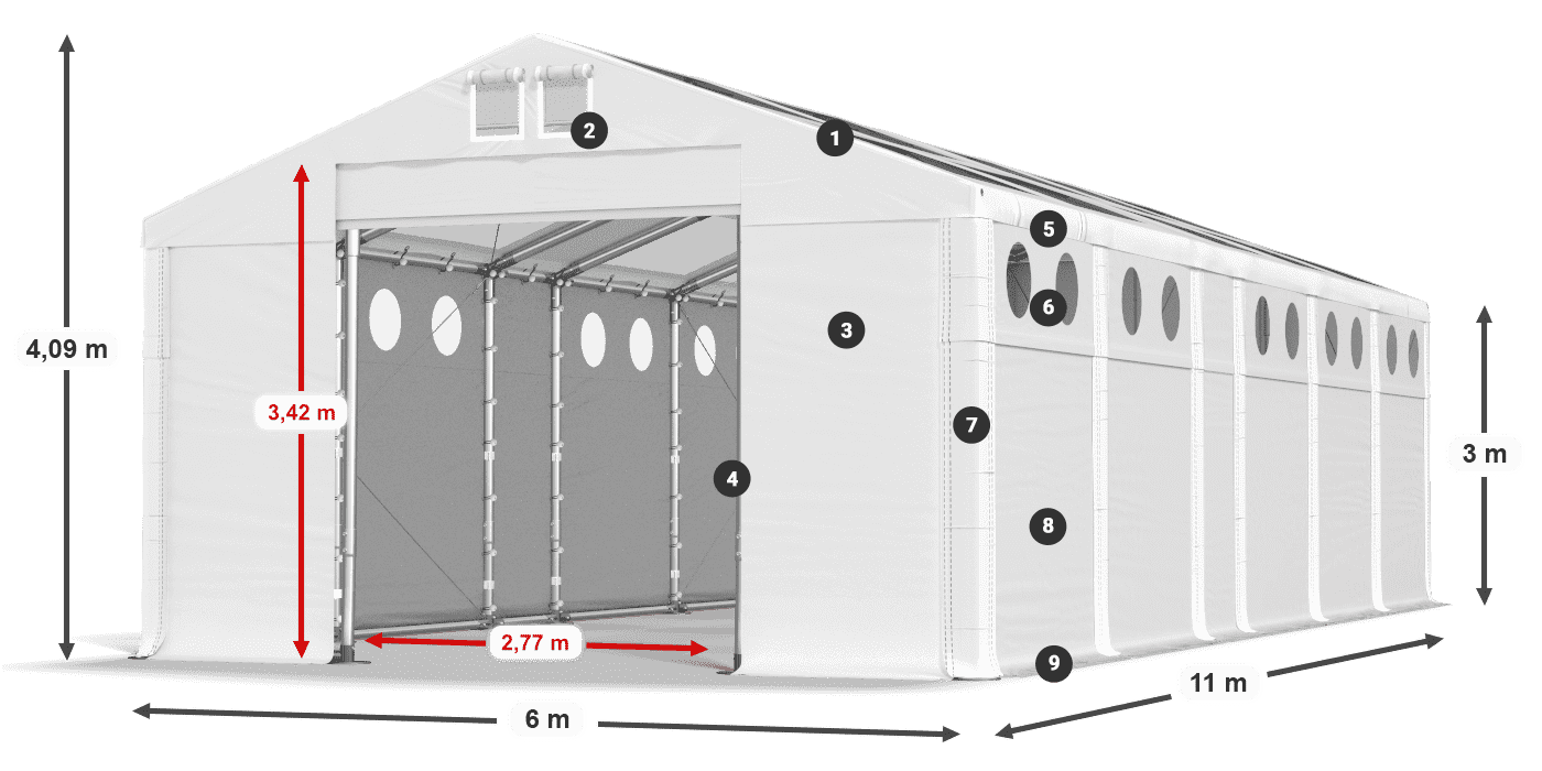 Dach: MS T 580 PVC Ściany: FR O 620 PVC 3m legenda