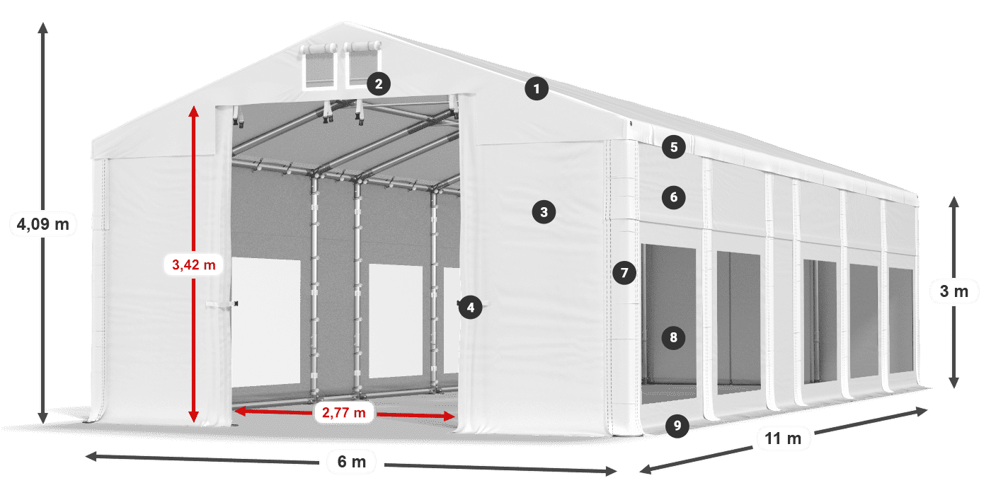 Dach: MS 580 PVC Ściany: MS 580 PVC 3m legenda
