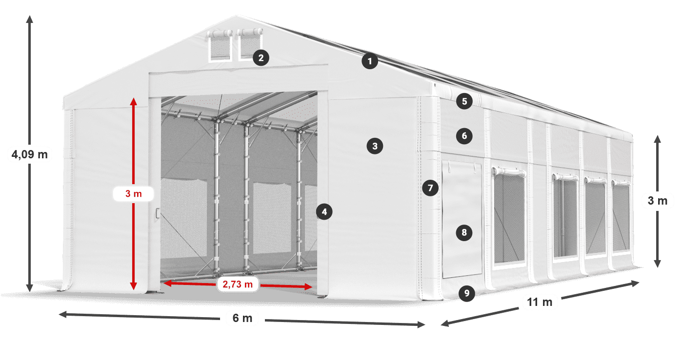 Dach: MS T 580 PVC Ściany: SD M 500 PVC 3m legenda