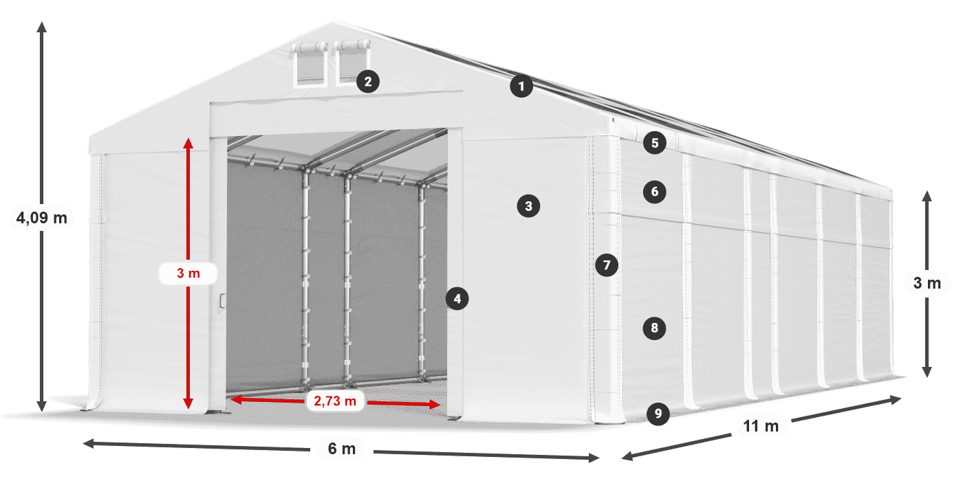 Dach: MS T 580 PVC Ściany: SD 500 PVC 3m legenda