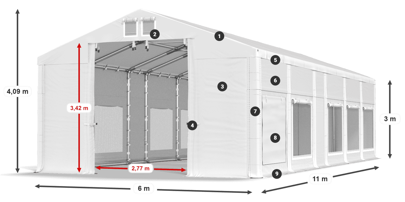 Dach: MS 580 PVC Ściany: SD M 500 PVC 3m legenda