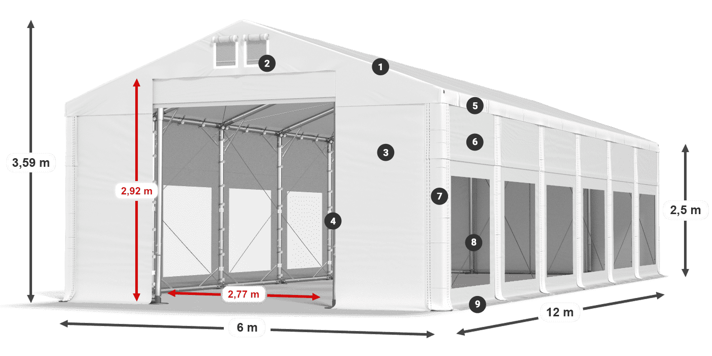 Dach: FR 620 PVC Ściany: MS 580 PVC 2.5m legenda