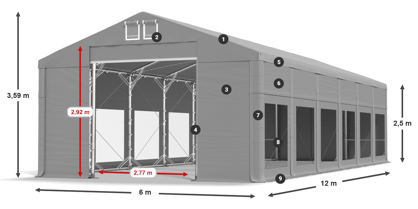 Dach: FR 620 PVC Ściany: MS 580 PVC 2.5m legenda