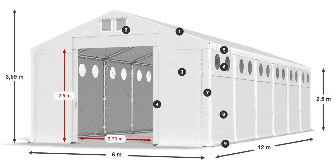 Dach: FR 620 PVC Ściany: SD O 500 PVC 2.5m legenda