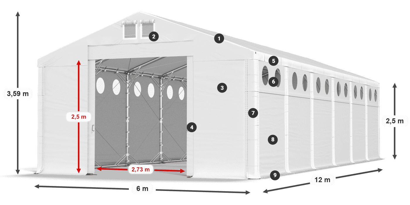 Dach: FR 620 PVC Ściany: SD O 500 PVC 2.5m legenda