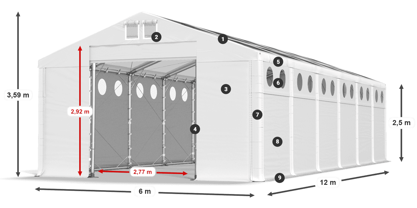 Dach: MS T 580 PVC Ściany: FR O 620 PVC 2.5m legenda