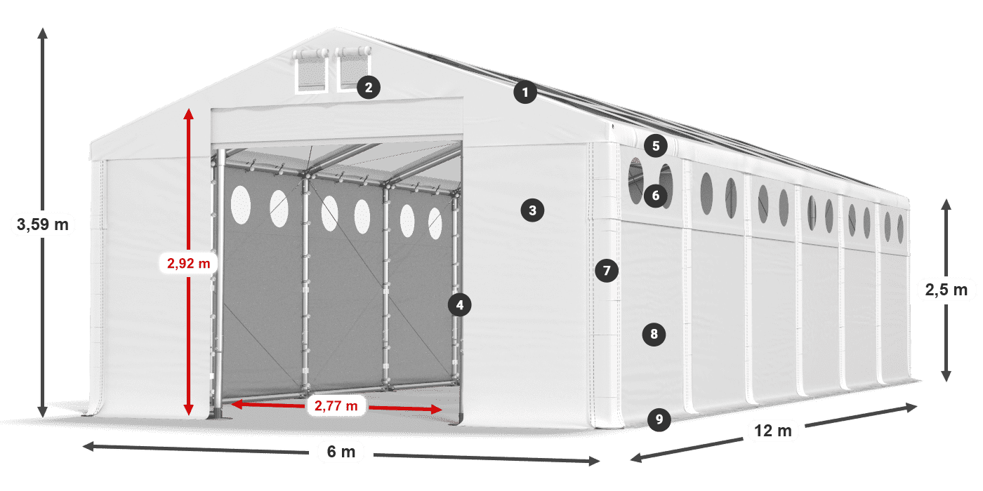 Dach: MS T 580 PVC Ściany: FR O 620 PVC 2.5m legenda