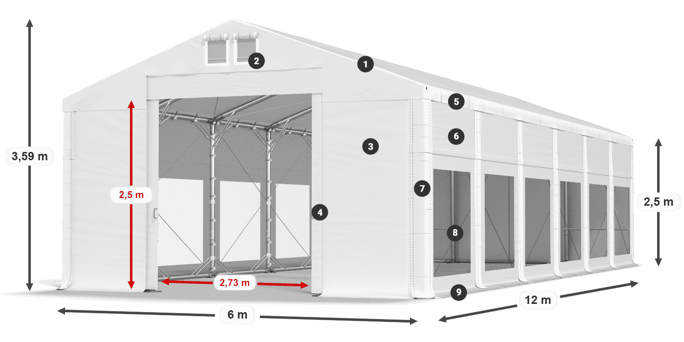 Dach: MS 580 PVC Ściany: MS 580 PVC 2.5m legenda