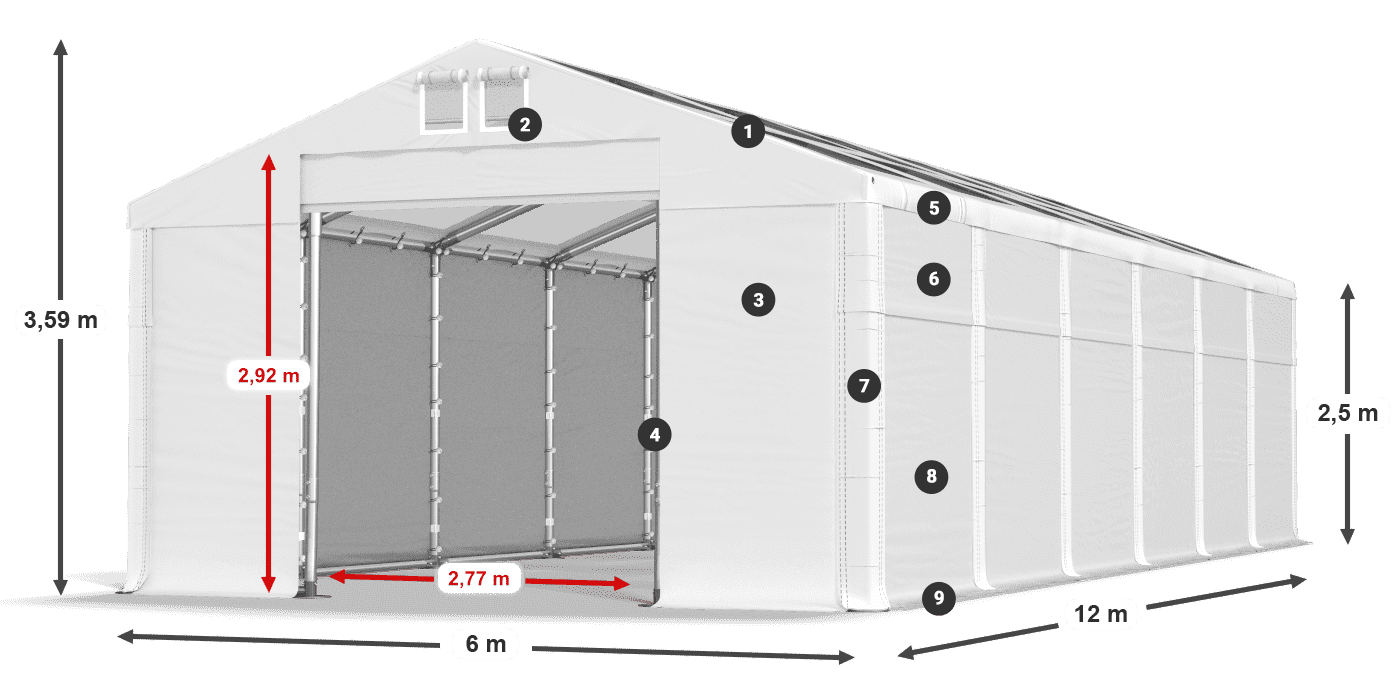 Dach: MS T 580 PVC Ściany: SD 500 PVC 2,5m legenda