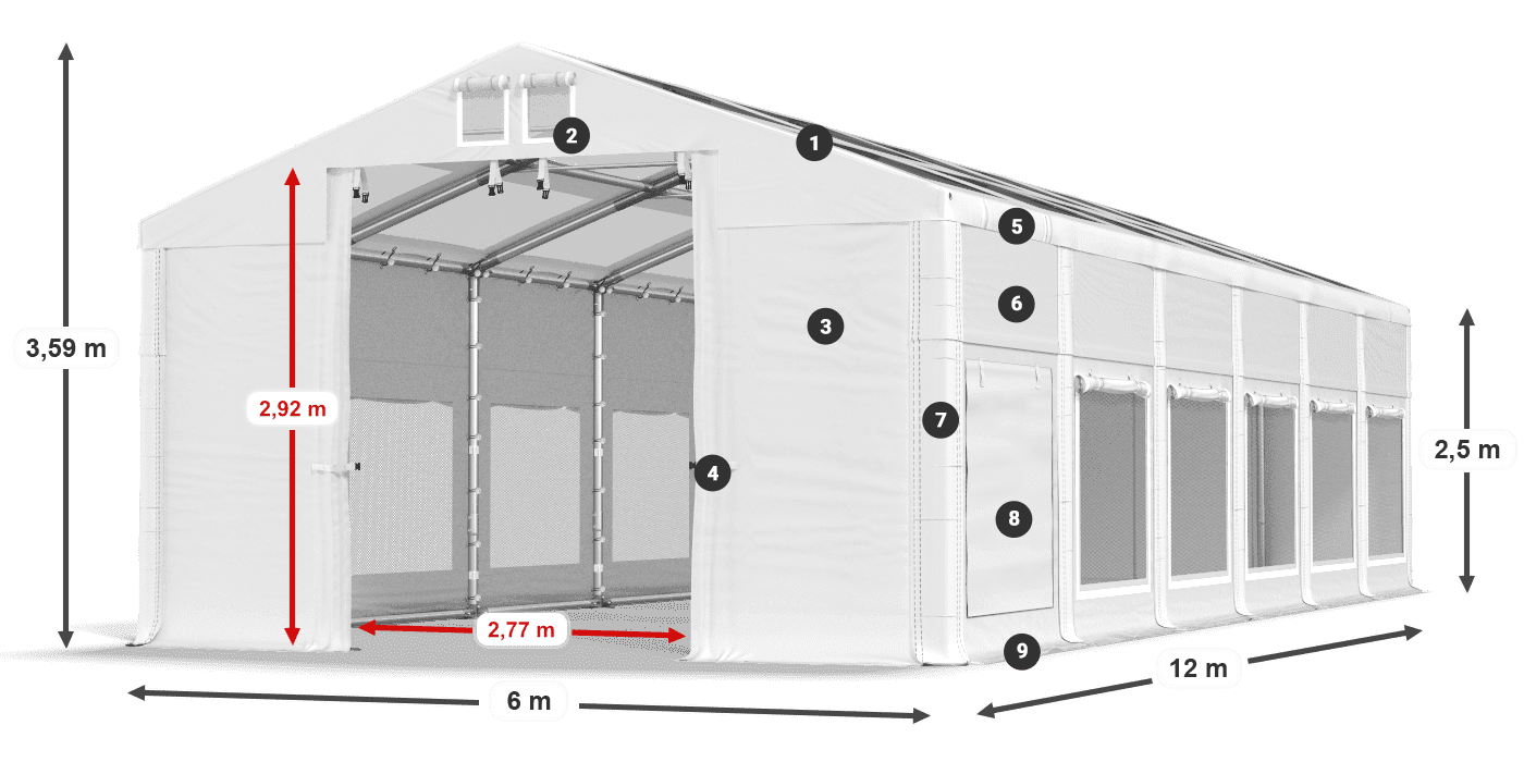 Dach: MS T 580 PVC Ściany: SD M 500 PVC 2,5m legenda