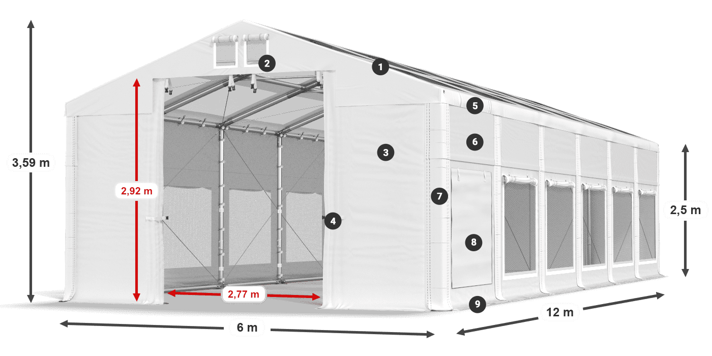 Dach: MS T 580 PVC Ściany: SD M 500 PVC 2,5m legenda