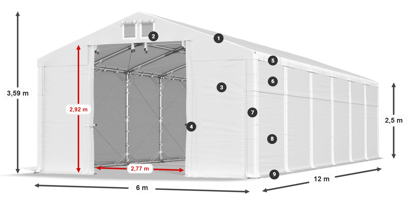 Dach: SD 560 PVC Ściany: FR 620 PVC legenda 2.5m