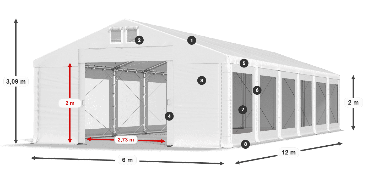 Dach: FR 620 PVC Ściany: MS 580 PVC 2m legenda