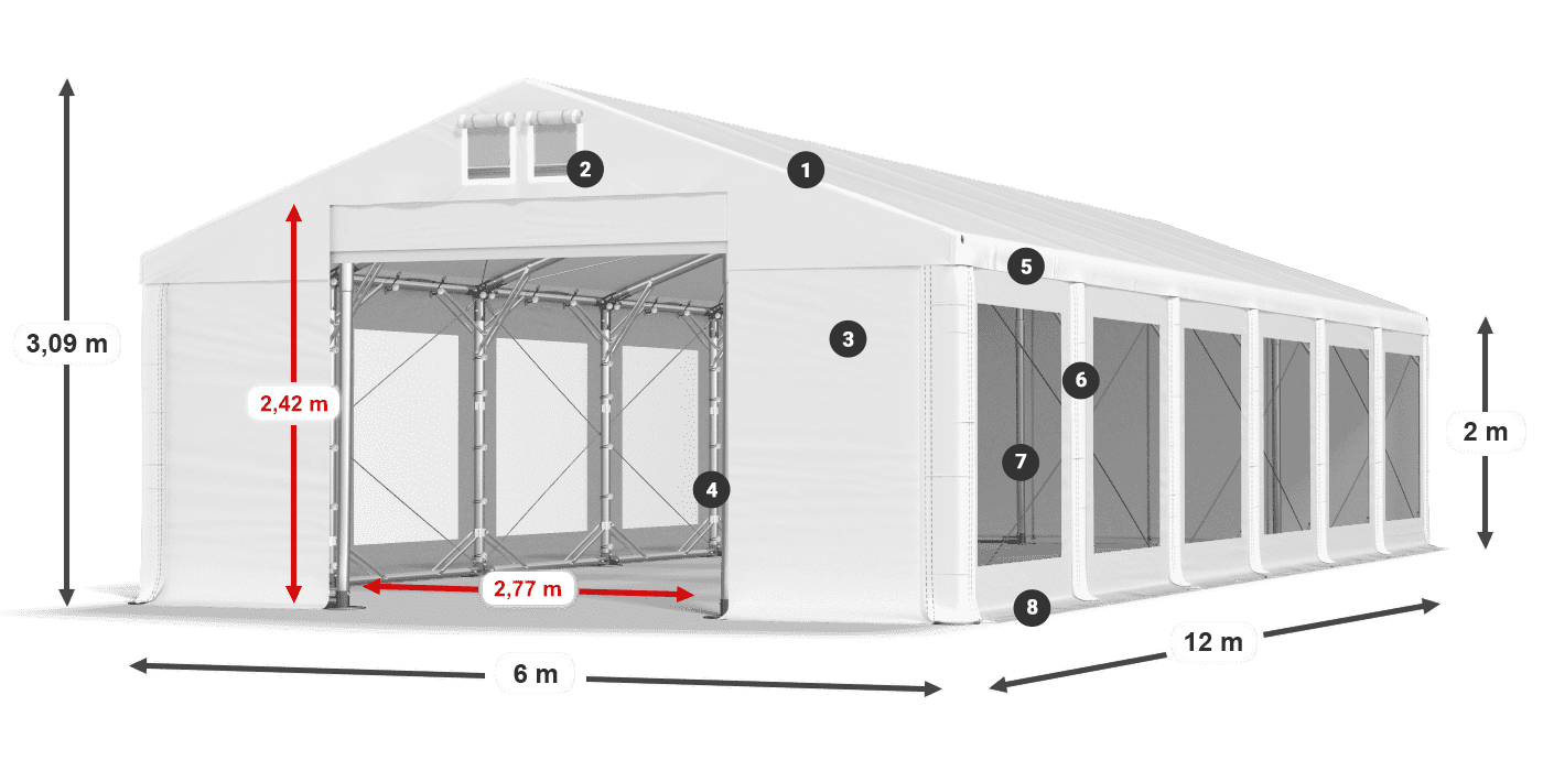 Dach: FR 620 PVC Ściany: MS 580 PVC 2m legenda