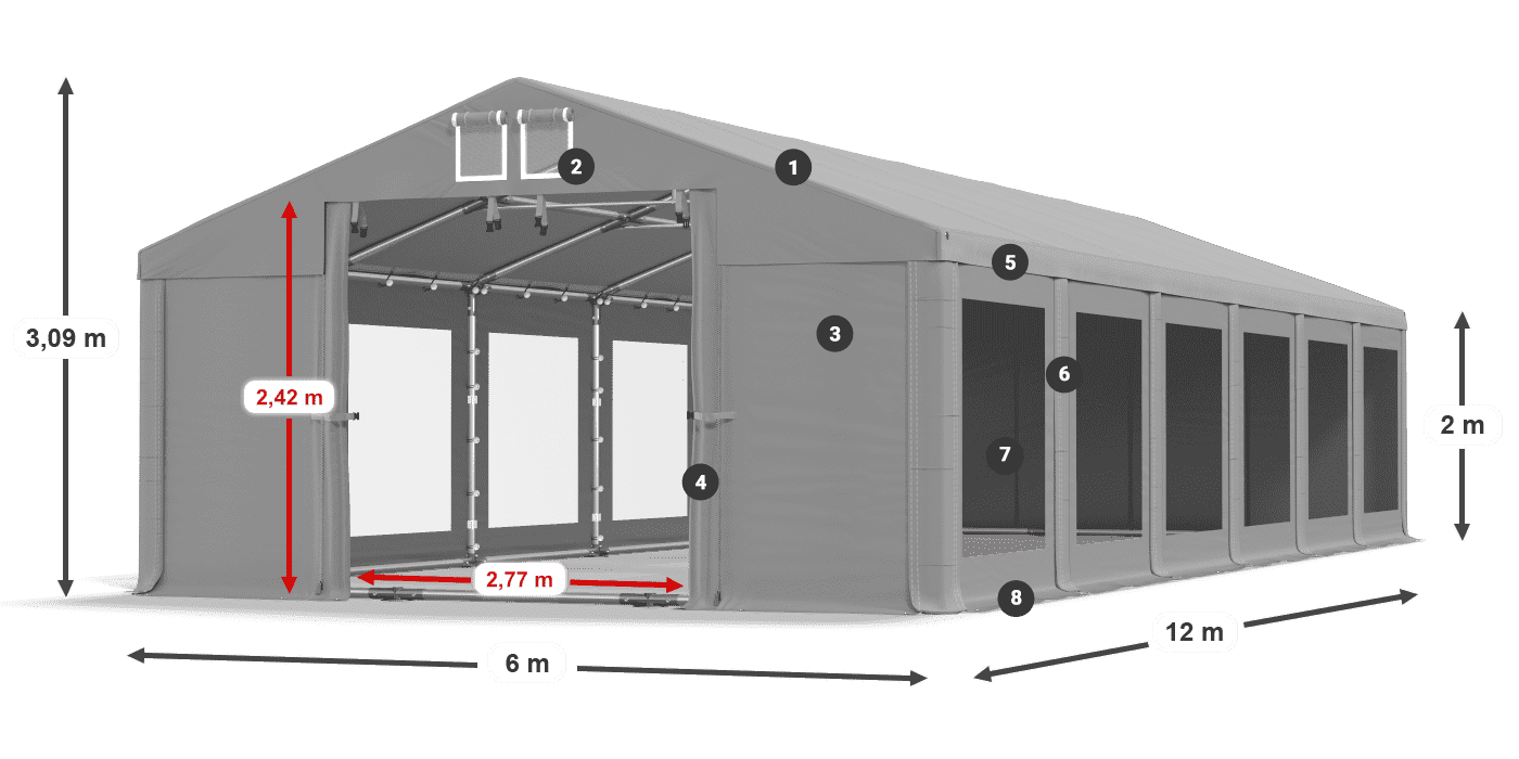 Dach: FR 620 PVC Ściany: MS 580 PVC 2m legenda