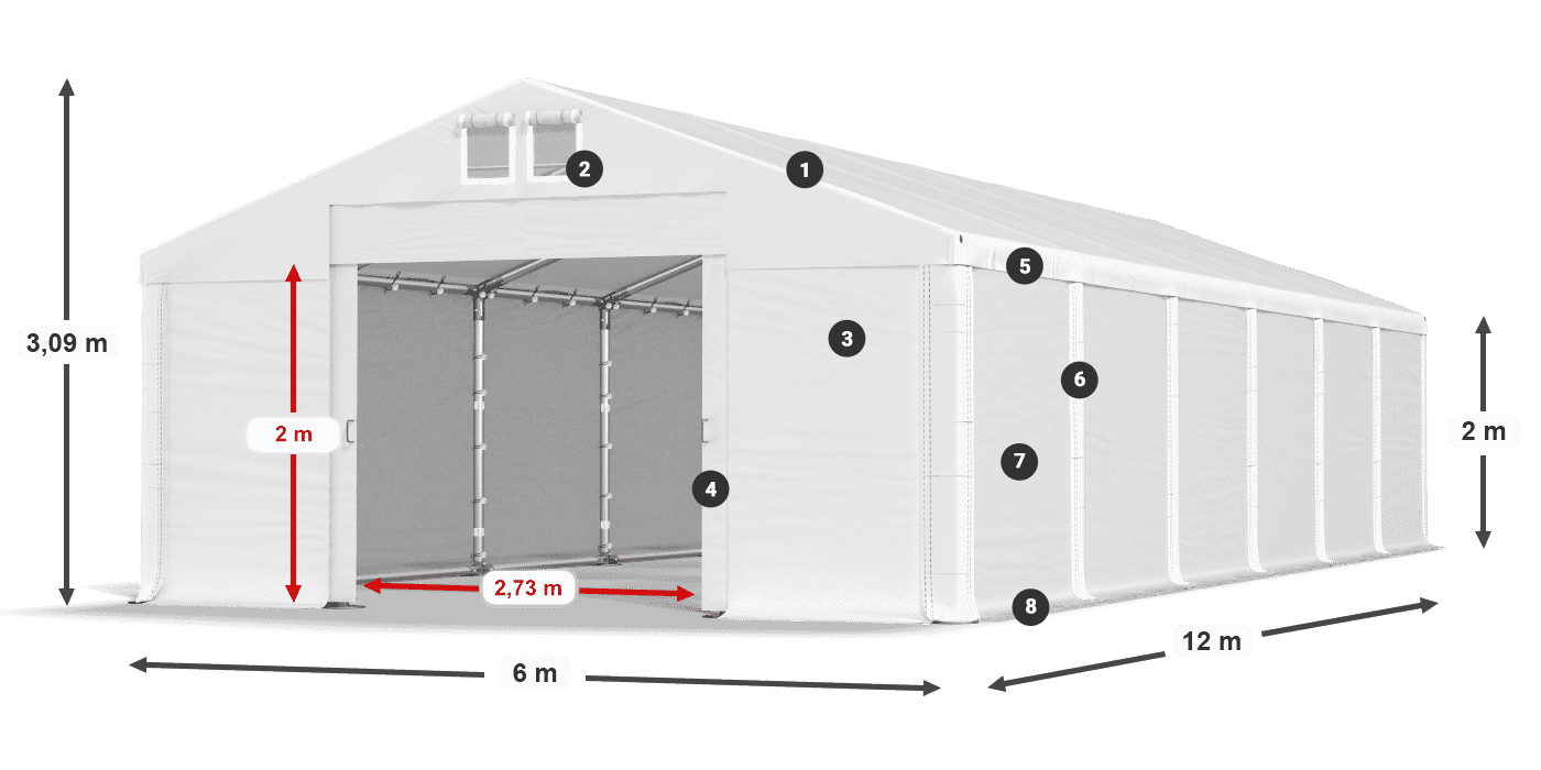 Dach: FR 620 PVC Ściany: SD 580 PVC 2m legenda
