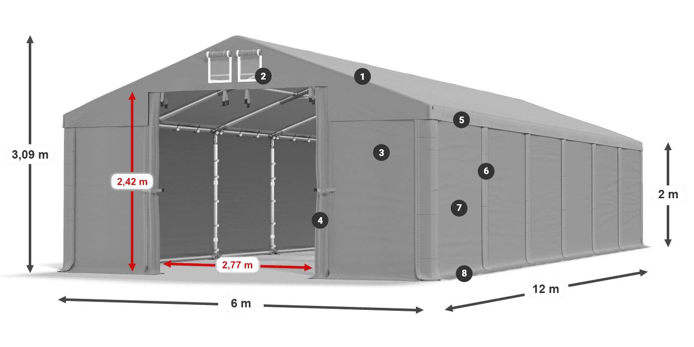 Dach: FR 620 PVC Ściany: SD 580 PVC 2m legenda
