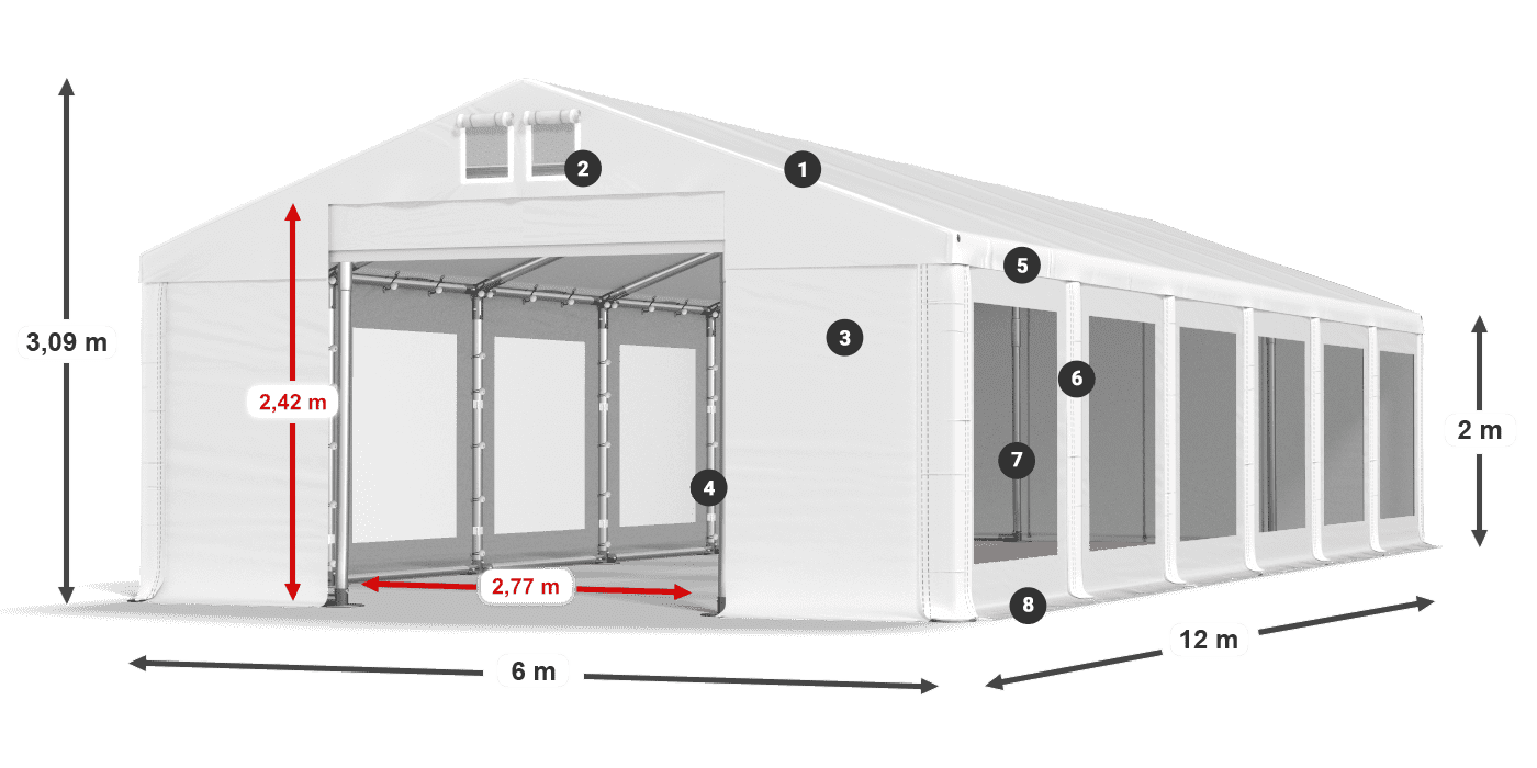 Dach: FR 620 PVC Ściany: MS 580 PVC 2m legenda