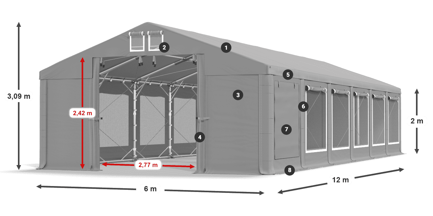 Dach: FR 620 PVC Ściany: SD 500 PVC 2m legenda