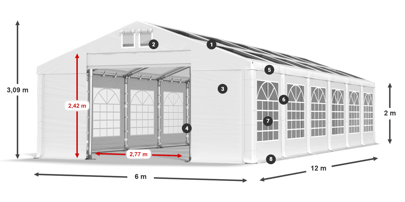 Dach: MS T 580 PVC Ściany: FR 620 PVC 2m legenda