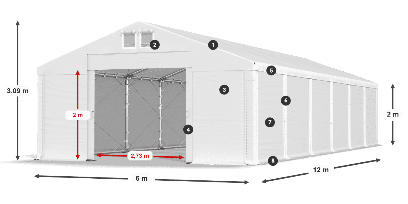 Dach: SD 560 PVC Ściany: FR 620 PVC legenda 2m