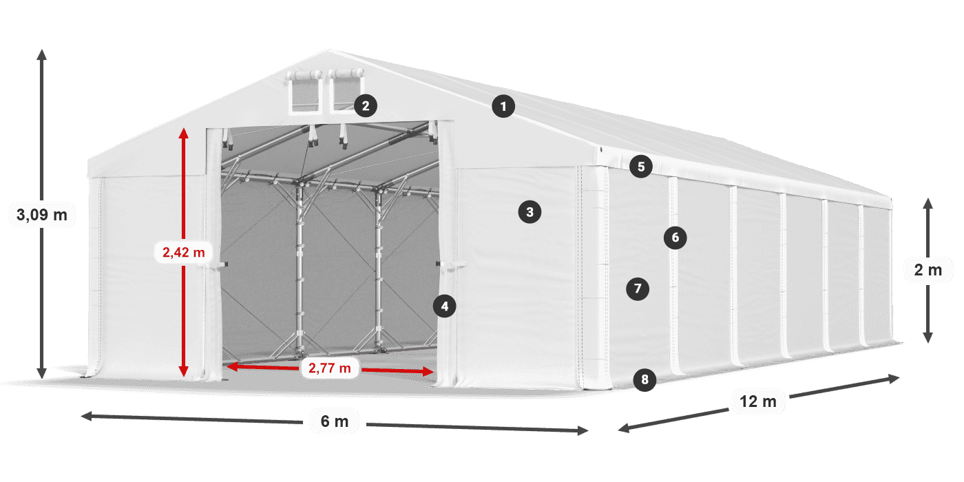 Dach: SD 560 PVC Ściany: FR 620 PVC legenda 2m