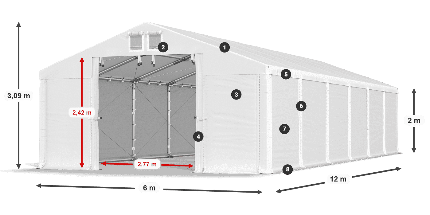 Dach: SD 560 PVC Ściany: FR 620 PVC legenda 2m