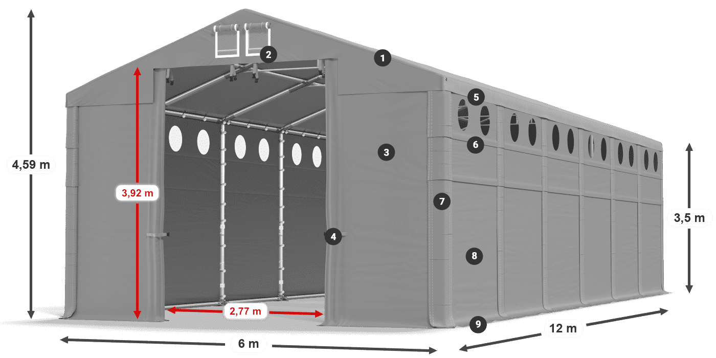 Dach: MS 580 PVC Ściany: FR O 620 PVC 3.5m legenda
