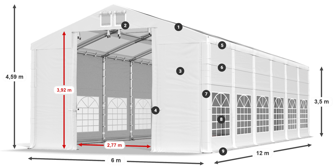Dach: MS T 580 PVC Ściany: FR 620 PVC 2.5m legenda