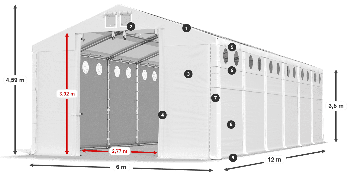 Dach: MS T 580 PVC Ściany: MS O 580 PVC 3.5m legenda