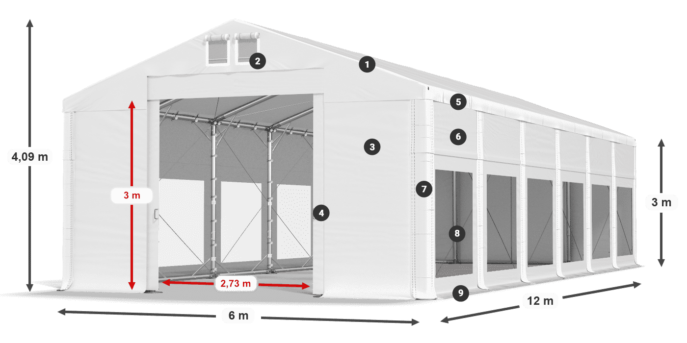 Dach: FR 620 PVC Ściany: MS 580 PVC 3m legenda