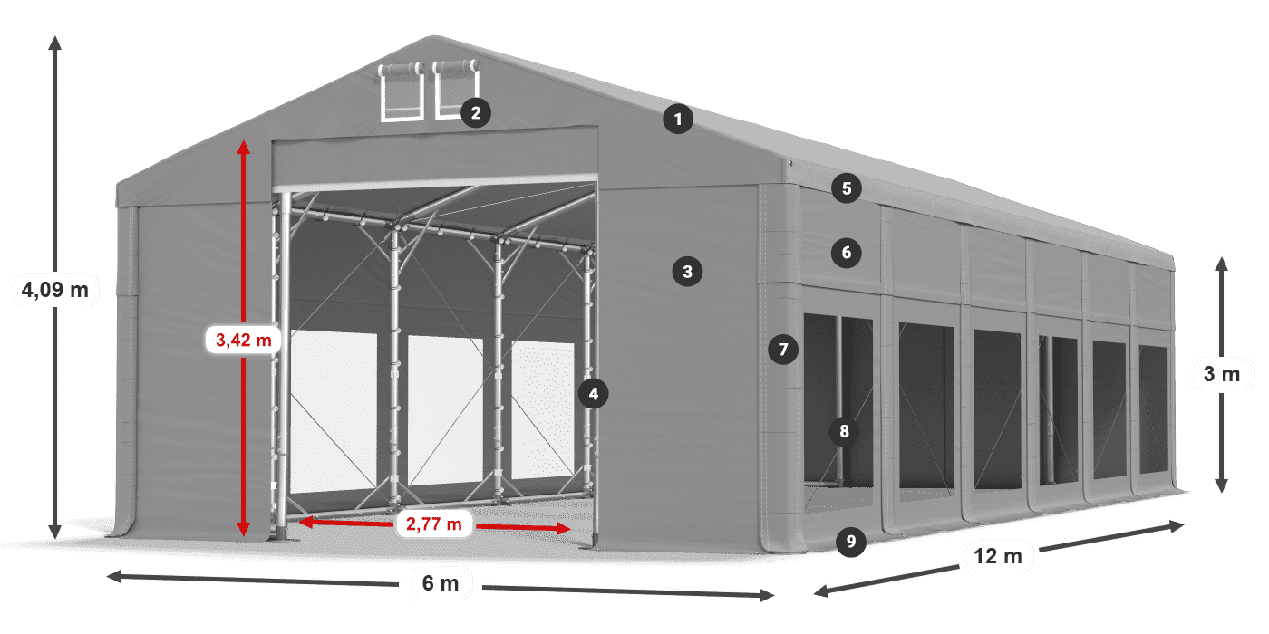 Dach: FR 620 PVC Ściany: MS 580 PVC 3m legenda
