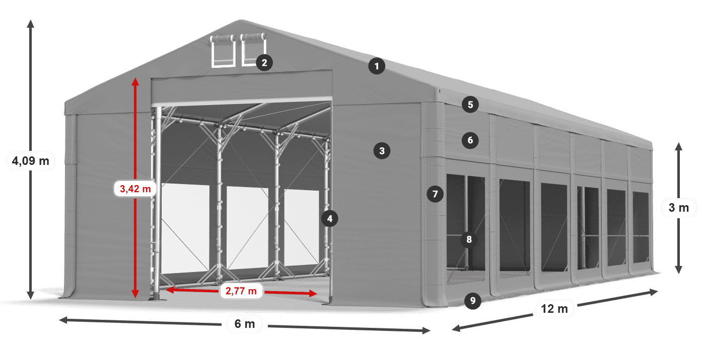 Dach: FR 620 PVC Ściany: MS 580 PVC 3m legenda