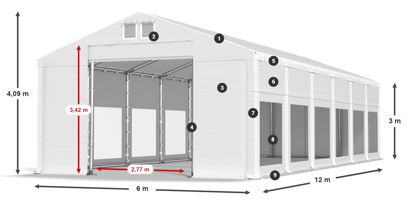 Dach: FR 620 PVC Ściany: MS 580 PVC 3m legenda