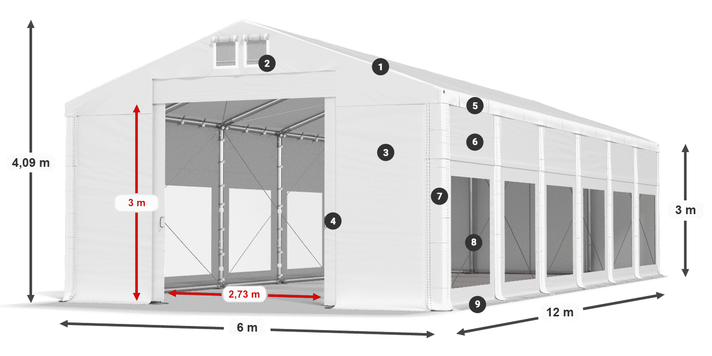 Dach: FR 620 PVC Ściany: MS 580 PVC 3m legenda