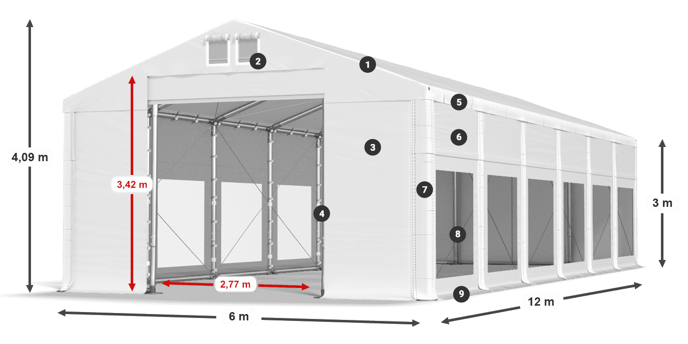 Dach: FR 620 PVC Ściany: MS 580 PVC 3m legenda