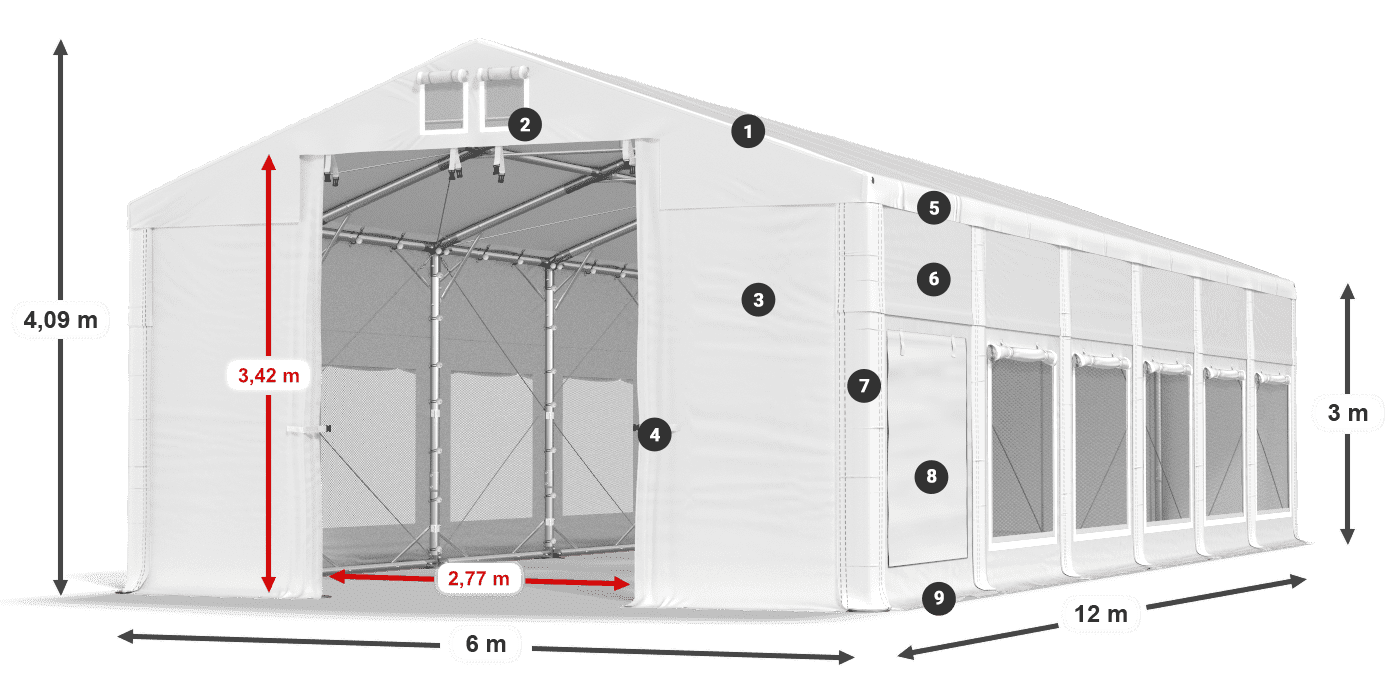 Dach: FR 620 PVC Ściany: SD 500 PVC 3m legenda