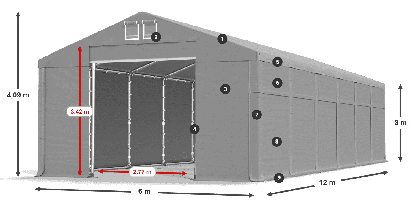 Dach: MS 580 PVC Ściany: FR 620 PVC  3m legenda