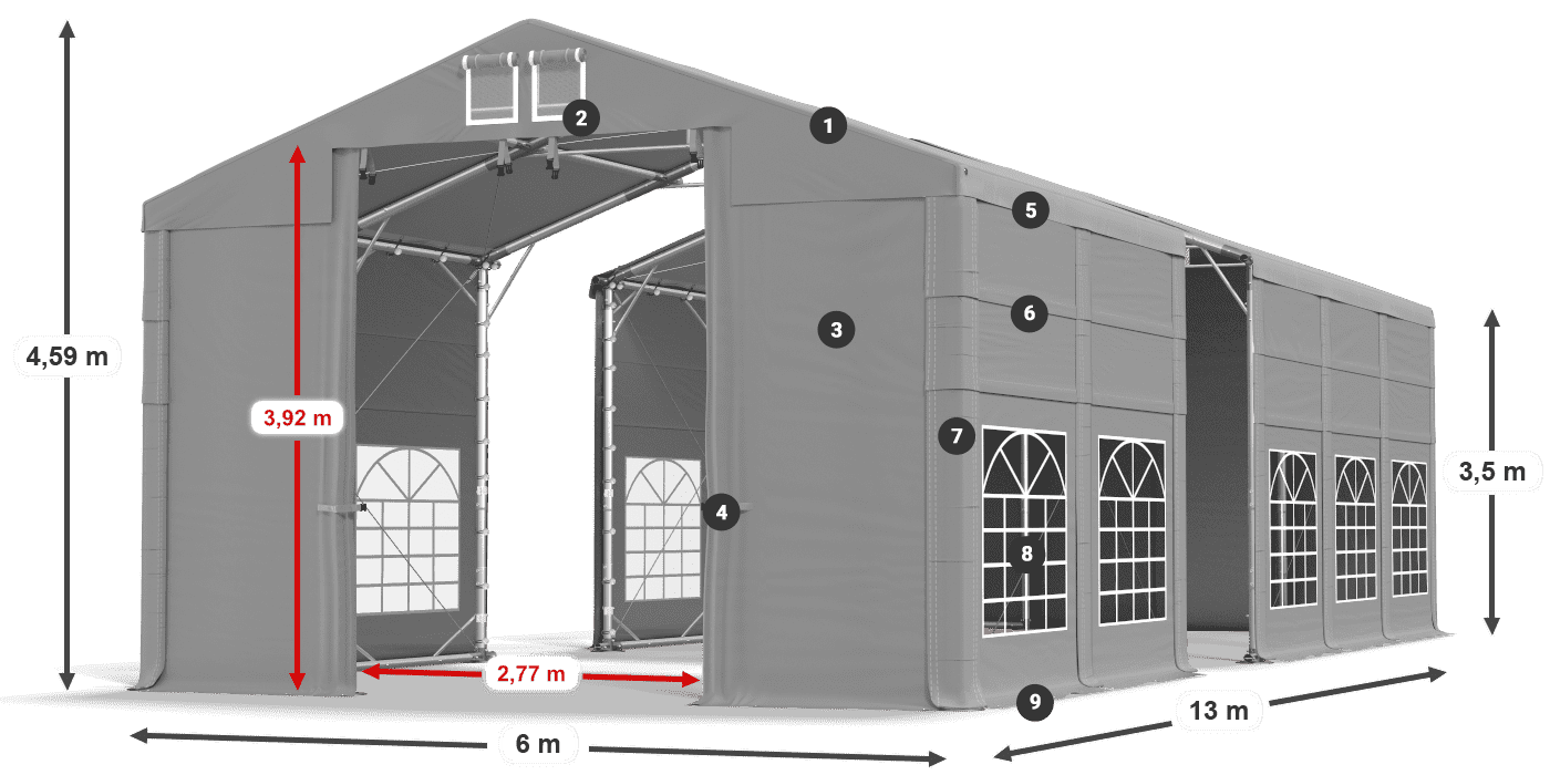 Dach: FR 620 PVC Ściany: SD 500 PVC 3.5m legenda