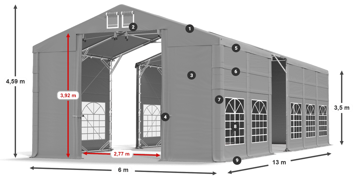 Dach: FR 620 PVC Ściany: SD 500 PVC 3.5m legenda