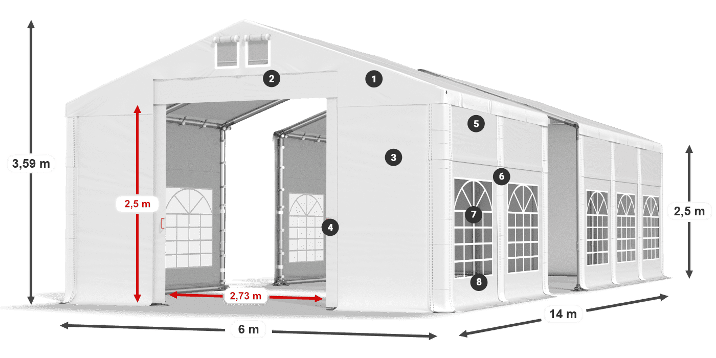 Dach: FR 620 PVC Ściany: SD 500 PVC 2.5m legenda