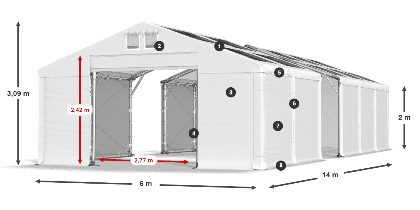 Dach: MS T 580 PVC Ściany: SD 500 PVC 2m legenda