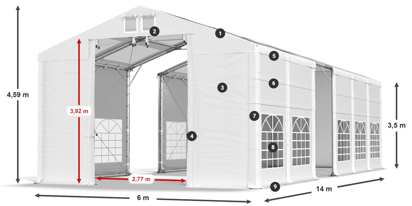 Dach: MS T 580 PVC Ściany: SD 500 I PVC 3.5m legenda