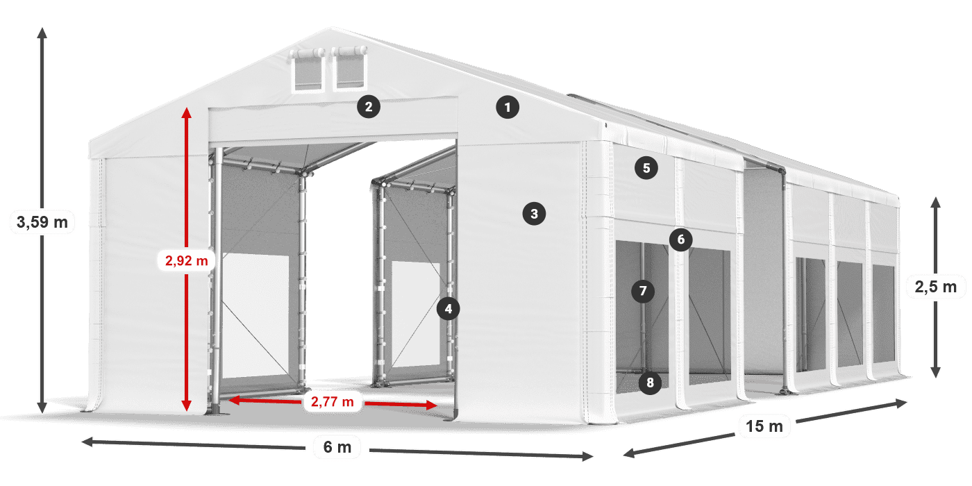Dach: FR 620 PVC Ściany: MS 580 PVC 2.5m legenda