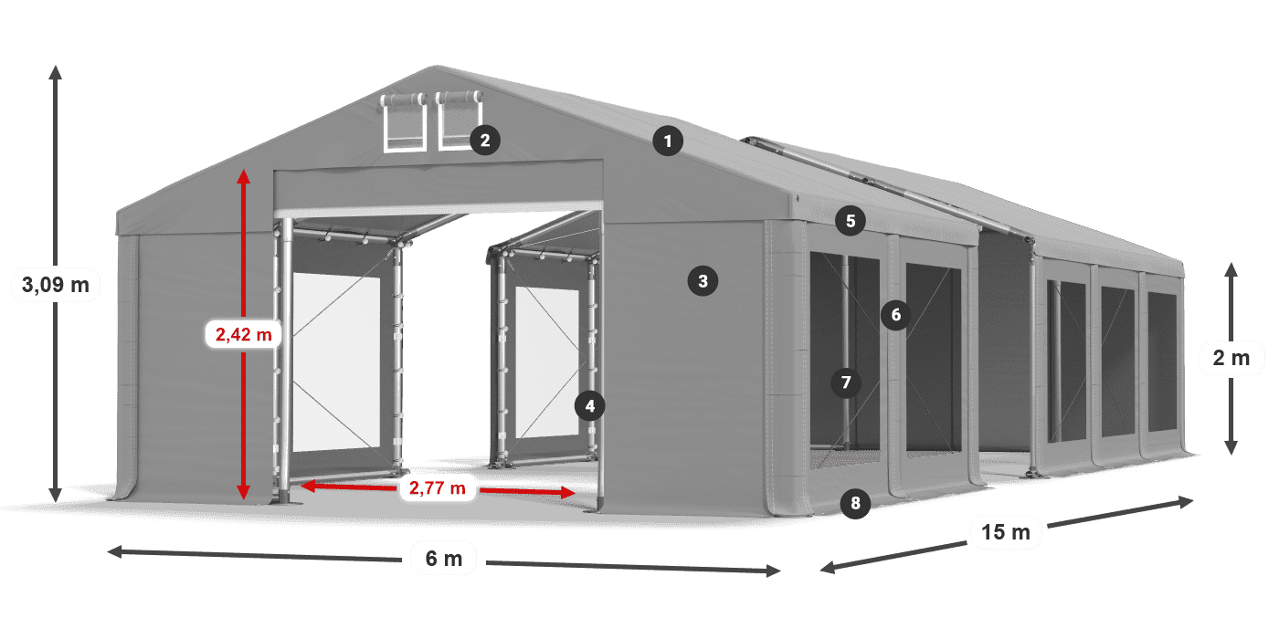 Dach: FR 620 PVC Ściany: MS 580 PVC 2m legenda